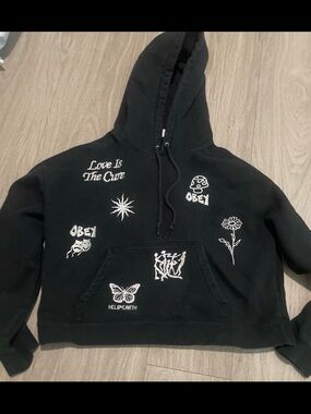 Obey Black Pullover Hoodie with White Logo Tag